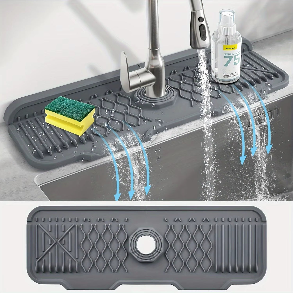 Silicone Faucet Splash Guard – Sink Drip Catcher Tray & Splash Pad