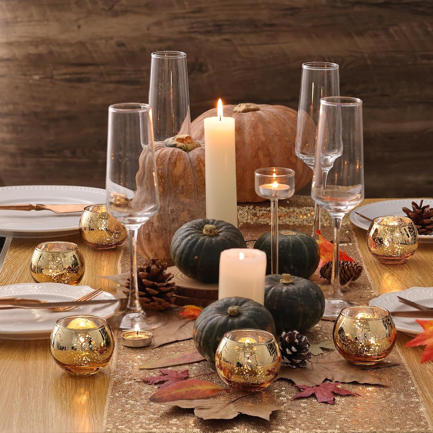 Round Gold Votive Candle Holders – Mercury Glass Set of 12 for Diwali & Home Decor
