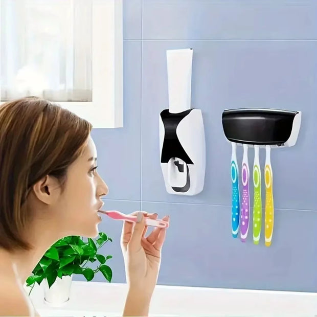 Automatic Toothpaste Dispenser & Wall-Mounted Toothbrush Holder Set – Bathroom Organizer Rack