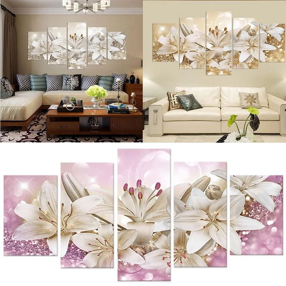 Pink Lily Floral Canvas Print — 5-Piece Wall Art Set (Multiple Sizes)