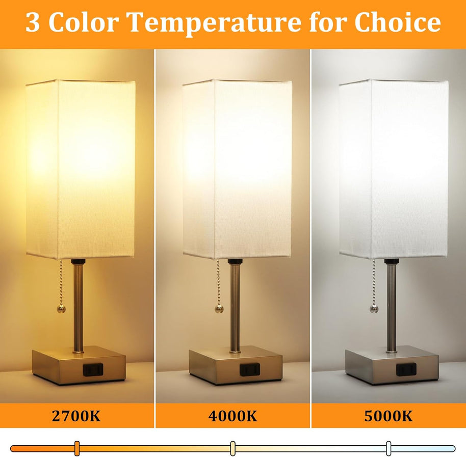 Touch Control Bedside Lamp – 3-Way Dimmable Nightstand Lamp with USB Ports
