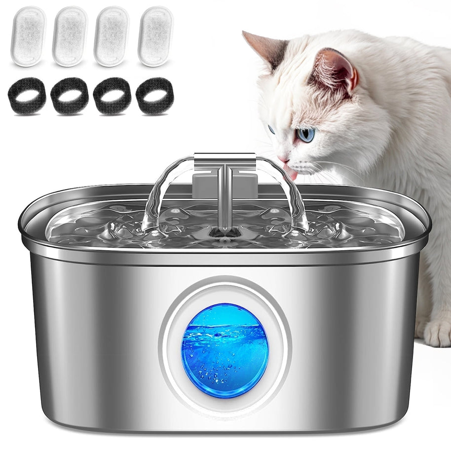 Stainless Steel Cat Water Fountain – 3.2L Pet Drinking Dispenser with Filters