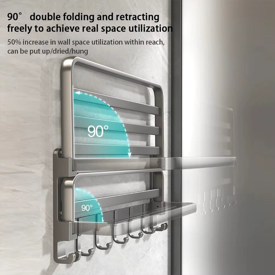 24" Foldable Towel Rack with Shelf & Hooks
