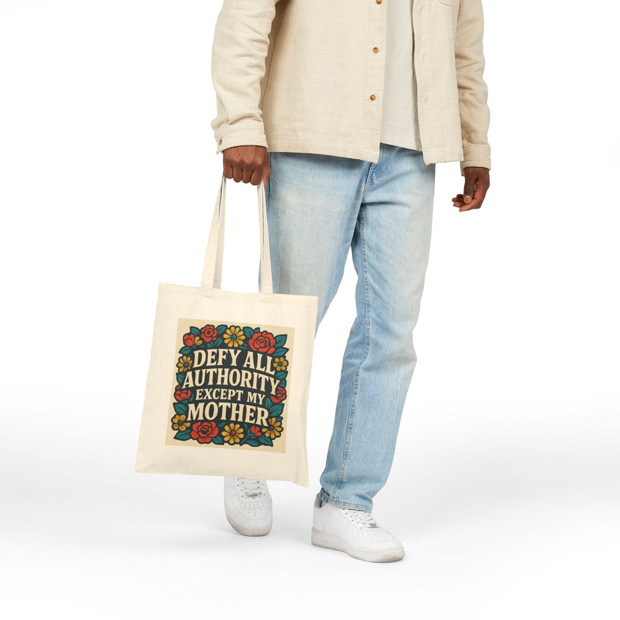 Defy All Authority Except My Mother Tote Bag, Floral Canvas Shopper, Funny Gift for Mom, Eco-Friendly Bag, Everyday Use, Mother's Day Gift