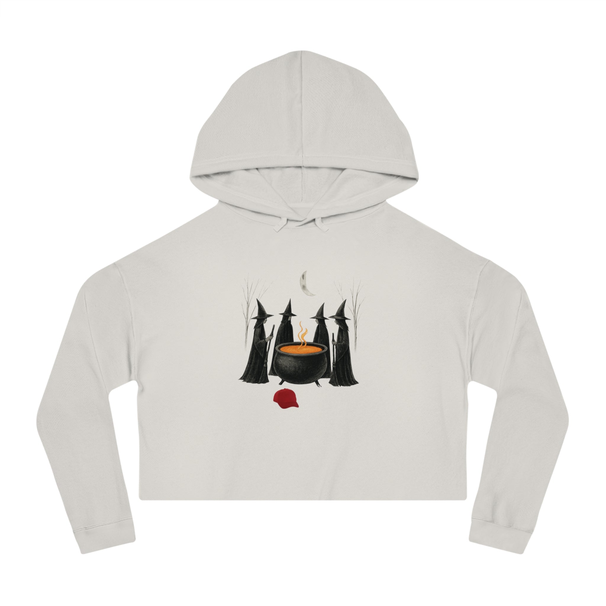 Witches get it done Hoodie, Halloween Sweatshirt, Cauldron Crop Top, Red Hat Cropped Jumper, Women's Pullover, Spooky Witch Hoodie