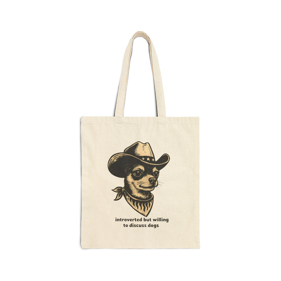 Introverted but willing to discuss dogs tote