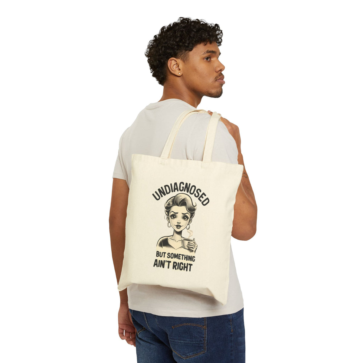 Eco friendly, “Undiagnosed but Something Ain’t Right” Retro Coffee Girl Tote Bag