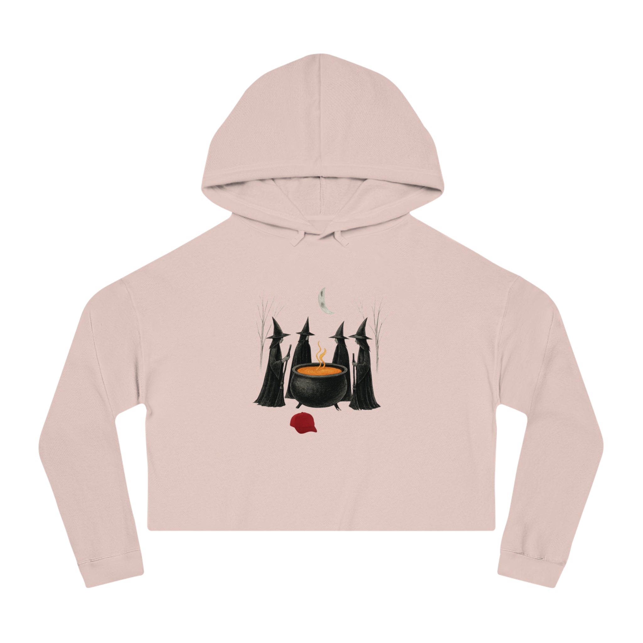 Witches get it done Hoodie, Halloween Sweatshirt, Cauldron Crop Top, Red Hat Cropped Jumper, Women's Pullover, Spooky Witch Hoodie