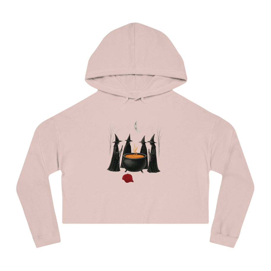 Witches get it done Hoodie, Halloween Sweatshirt, Cauldron Crop Top, Red Hat Cropped Jumper, Women's Pullover, Spooky Witch Hoodie
