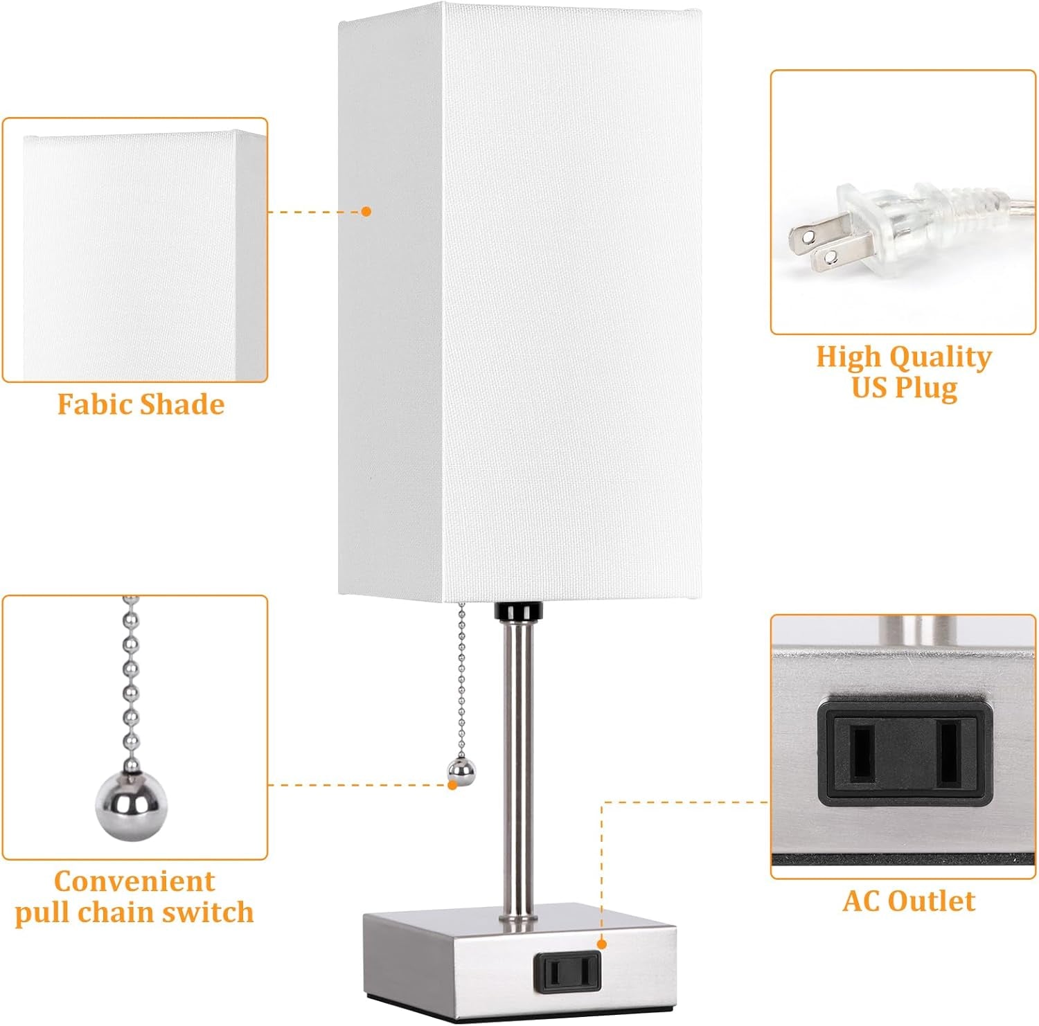 Touch Control Bedside Lamp – 3-Way Dimmable Nightstand Lamp with USB Ports