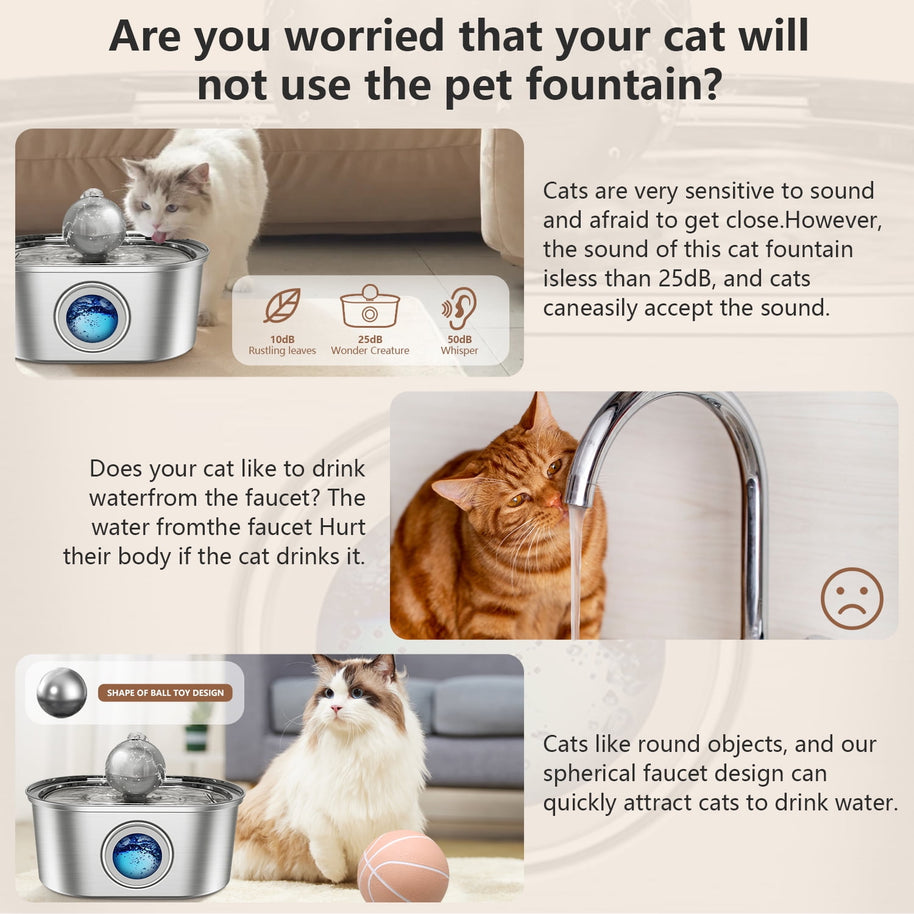 Cat Water Fountain – 3.2L Stainless Steel Automatic Pet Water Dispenser