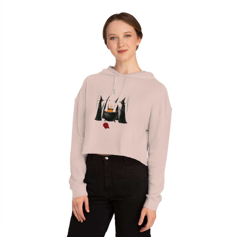 Witches get it done Hoodie, Halloween Sweatshirt, Cauldron Crop Top, Red Hat Cropped Jumper, Women's Pullover, Spooky Witch Hoodie