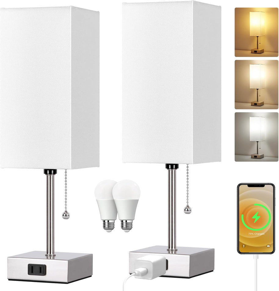 Touch Control Bedside Lamp – 3-Way Dimmable Nightstand Lamp with USB Ports