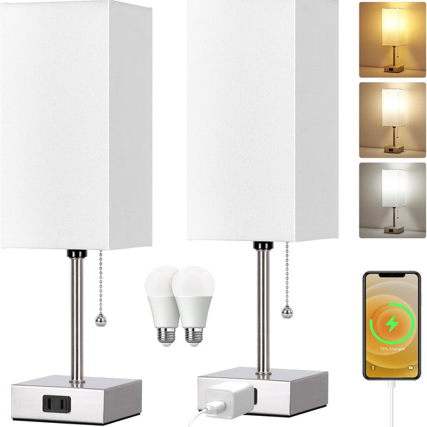 Touch Control Bedside Lamp – 3-Way Dimmable Nightstand Lamp with USB Ports