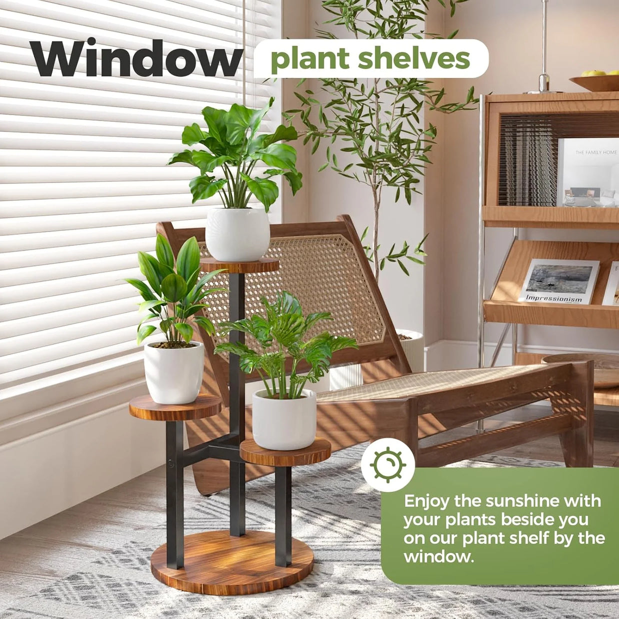 3 Tier Plant Stand, Tall Metal Wood Shelf Holder for Indoor, Outdoor Display Rack Flower Pot Stand for Corner Living Room Balcony Garden Patio