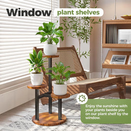 3 Tier Plant Stand, Tall Metal Wood Shelf Holder for Indoor, Outdoor Display Rack Flower Pot Stand for Corner Living Room Balcony Garden Patio