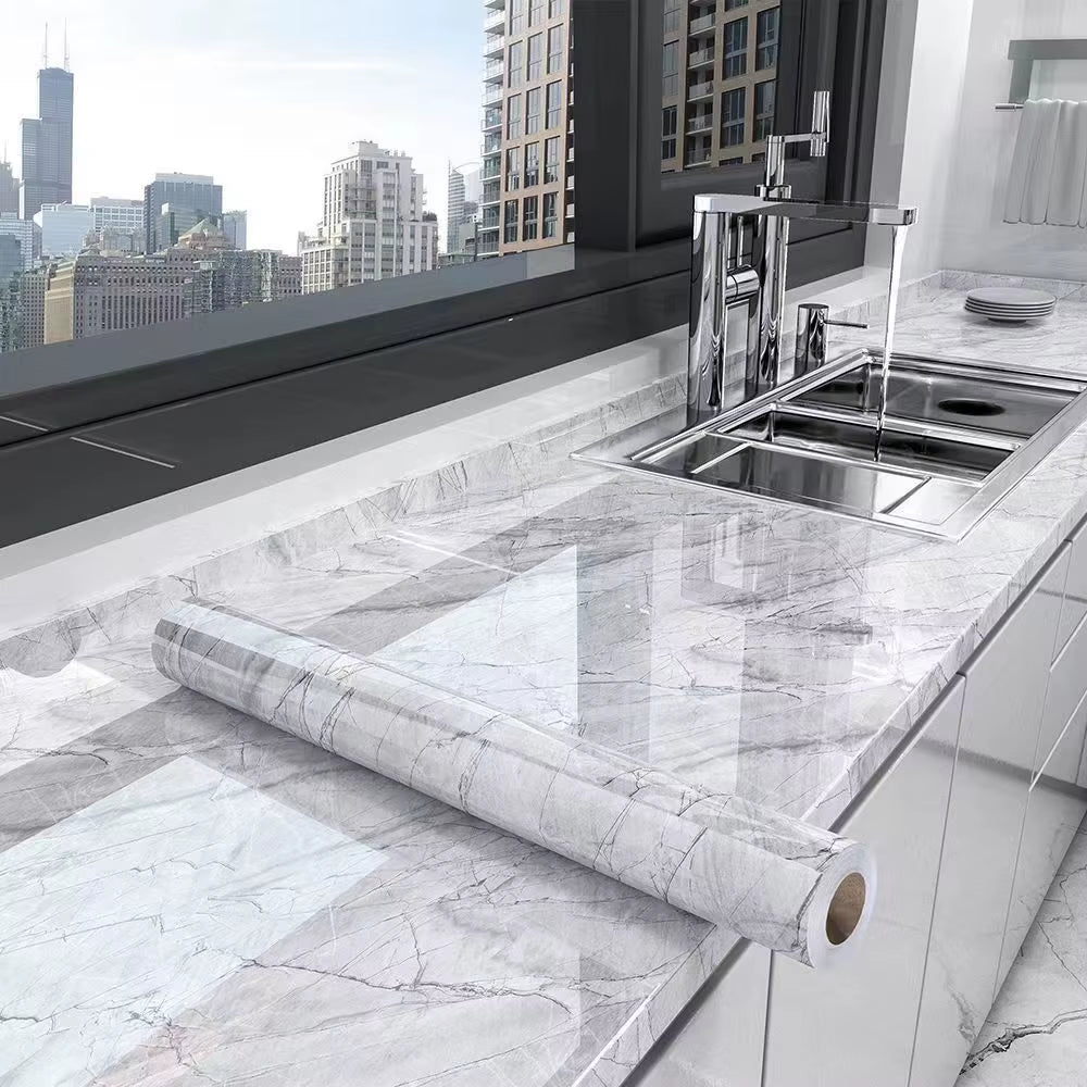 40CM Marble Self-Adhesive Wallpaper – Waterproof Oil-Proof Kitchen Wall Decor