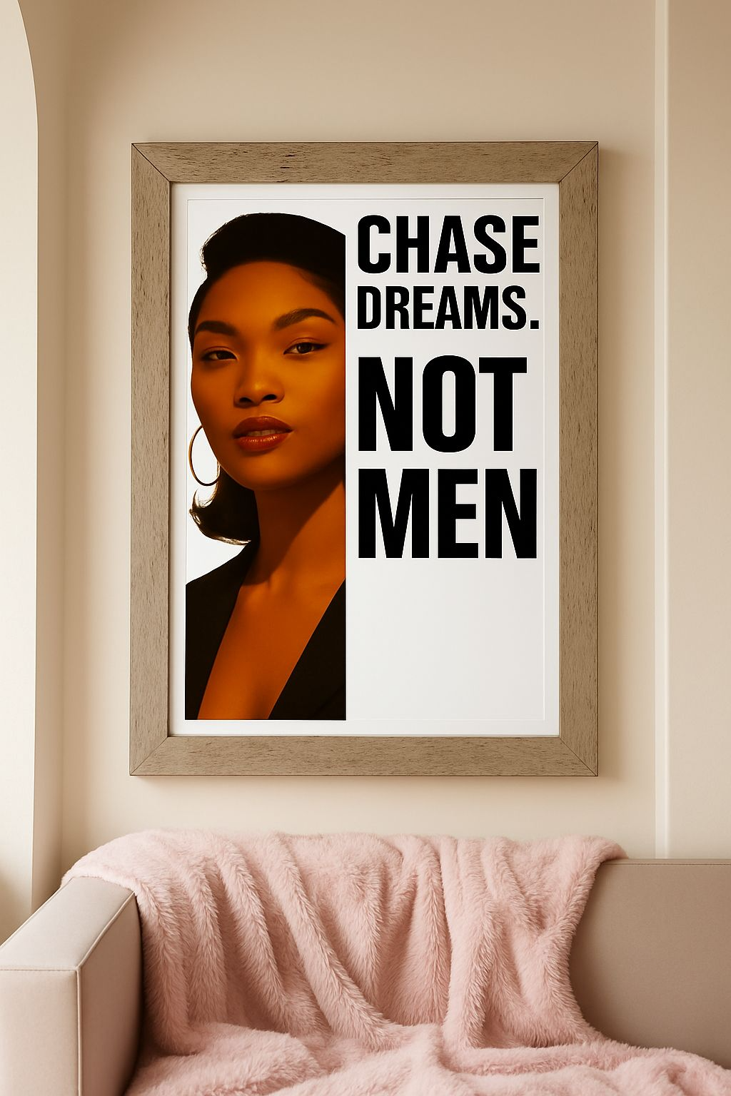 Black woman empowering Wall Art Print - Chase Dreams, Not Men - Inspiring Decor for Women, Motivational Wall Art, Modern Home Decor, Gift Idea for Her