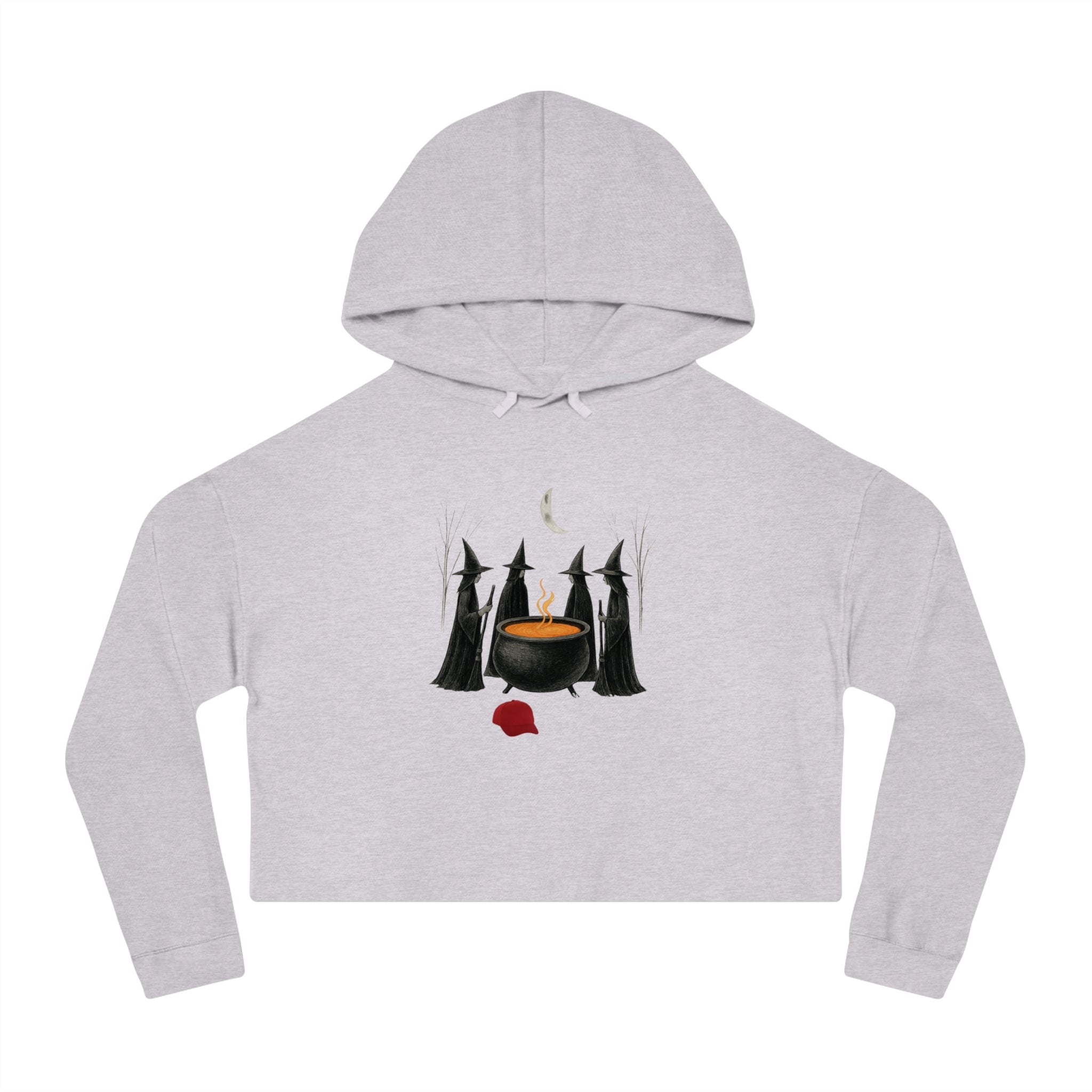 Witches get it done Hoodie, Halloween Sweatshirt, Cauldron Crop Top, Red Hat Cropped Jumper, Women's Pullover, Spooky Witch Hoodie
