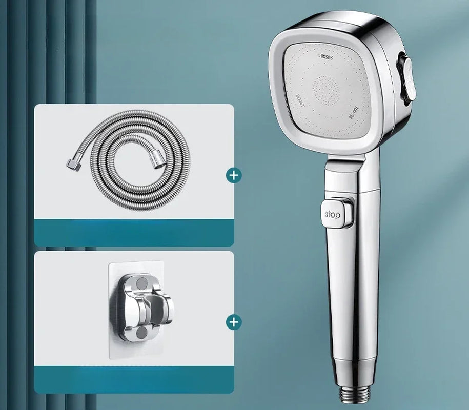 High Pressure Shower Head – 3 Mode Adjustable Water-Saving Spray with Stop Button