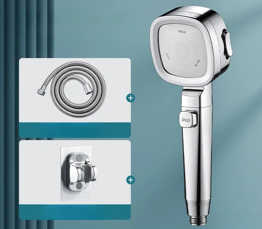 High Pressure Shower Head – 3 Mode Adjustable Water-Saving Spray with Stop Button