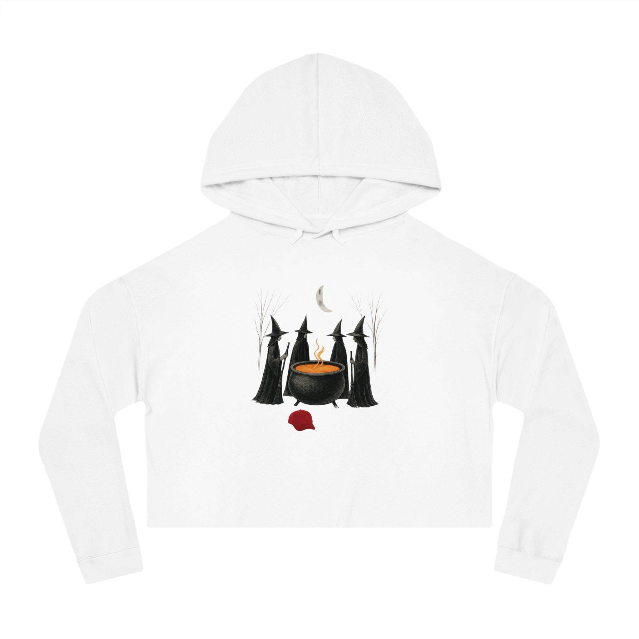 Witches get it done Hoodie, Halloween Sweatshirt, Cauldron Crop Top, Red Hat Cropped Jumper, Women's Pullover, Spooky Witch Hoodie
