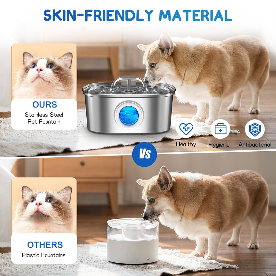 Stainless Steel Cat Water Fountain – 3.2L Pet Drinking Dispenser with Filters
