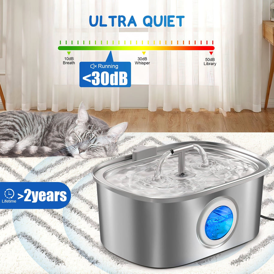 Stainless Steel Cat Water Fountain – 3.2L Pet Drinking Dispenser with Filters