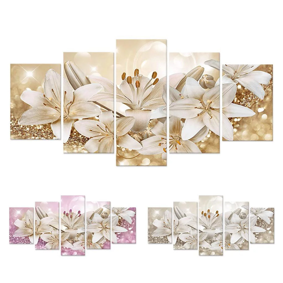 Pink Lily Floral Canvas Print — 5-Piece Wall Art Set (Multiple Sizes)