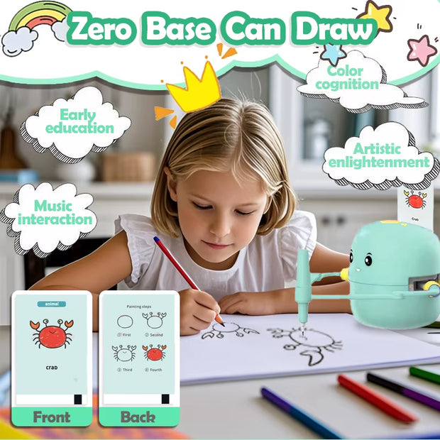 Drawing Robot for Kids, Interactive Educational Drawing Robot with Voice Interaction, Montessori Draw Learn Toy with 100 Words