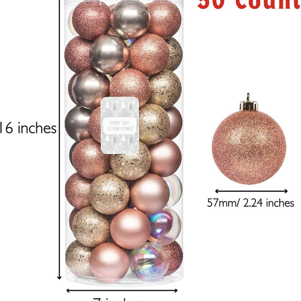 Ornaments, Shatterproof Christmas Tree Ornament Set, Christmas Balls Decoration 50 Count (2.24"/57Mm, Pink Gold)
