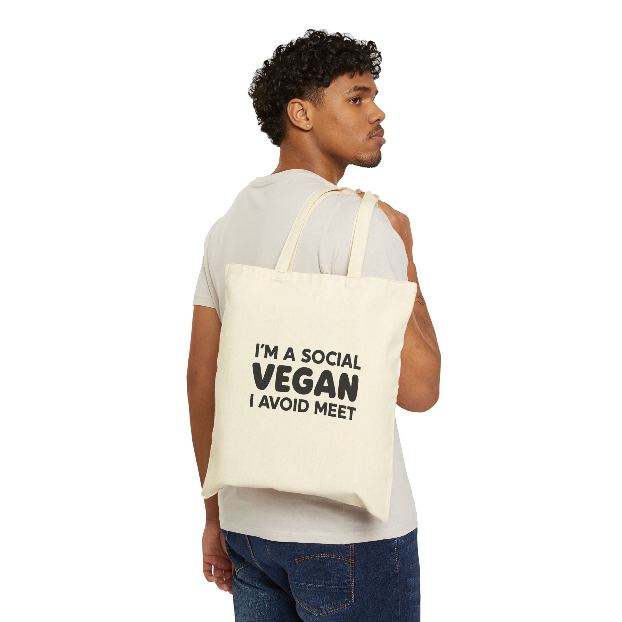 Social Vegan Cotton Canvas Tote Bag - Eco-Friendly Reusable Bag for Groceries, Beach, Shopping, Gift Ideas, Sustainable Lifestyle