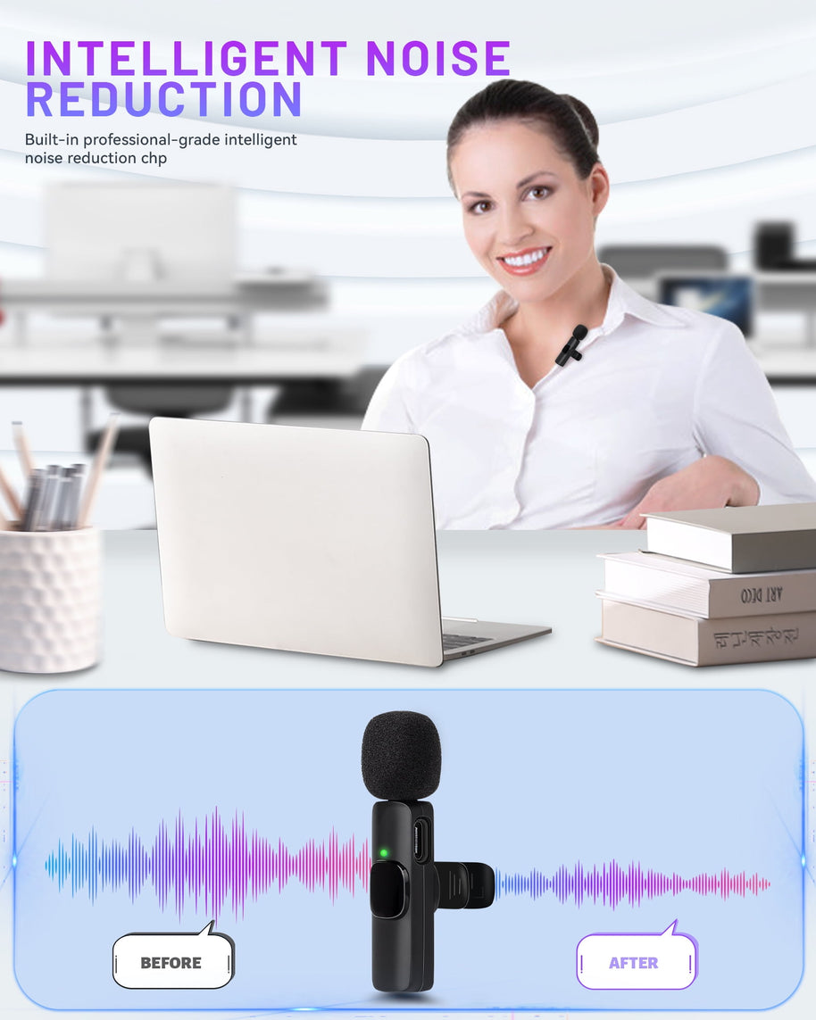 2.4GHz Wireless Lavalier Microphone – Portable Mini Mic for Clear Audio Recording