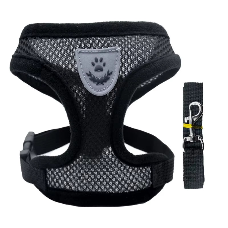 Adjustable Cat & Dog Harness Vest – Breathable Mesh Leash Set for Small & Medium Pets