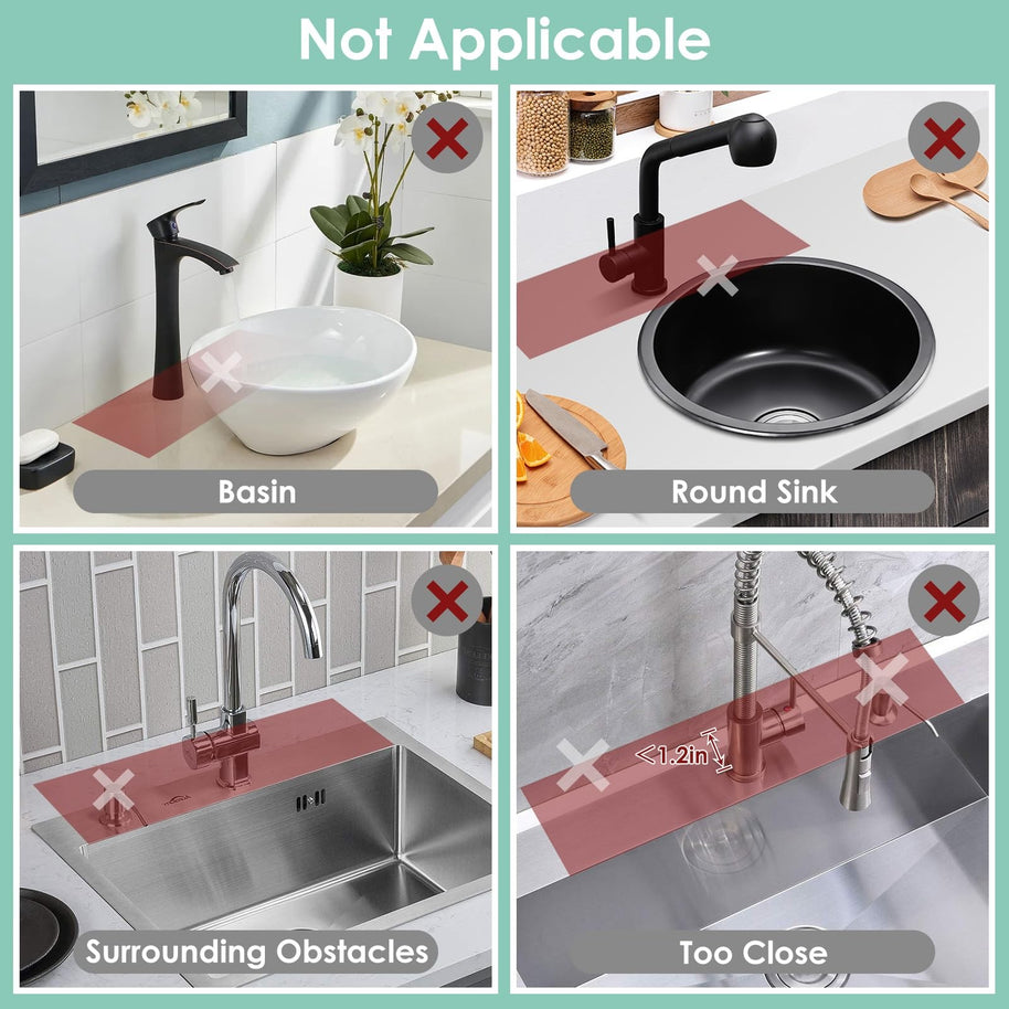 24 Inch Silicone Faucet Mat for Kitchen Sink Splash Guard - 6 Slope Water