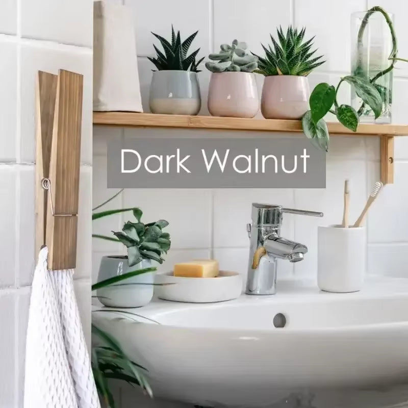 Wooden Clothespin Towel Holder – Rustic Wall-Mounted Bathroom Hook