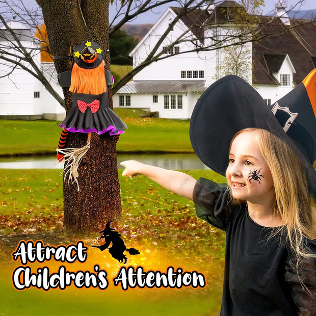 Halloween Decoration Outdoor Witches Crashing into Tree Outdoor Indoor Crashed Witch Props Halloween Hanging Decorations for Indoor House Outdoor Window Yard Patio Decor 44''X33'' Orange