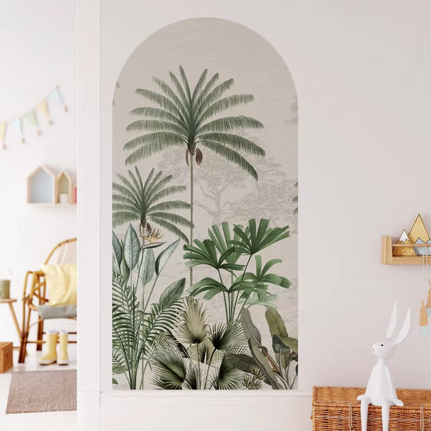 Jungle Green Foliage Plant Arch Wall Decals PVC Wall Stickers Murals, Watercolor Wall Decals for Home Decor, Nursery, Home Decor