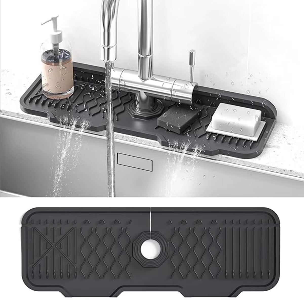 Silicone Faucet Splash Guard – Sink Drip Catcher Tray & Splash Pad