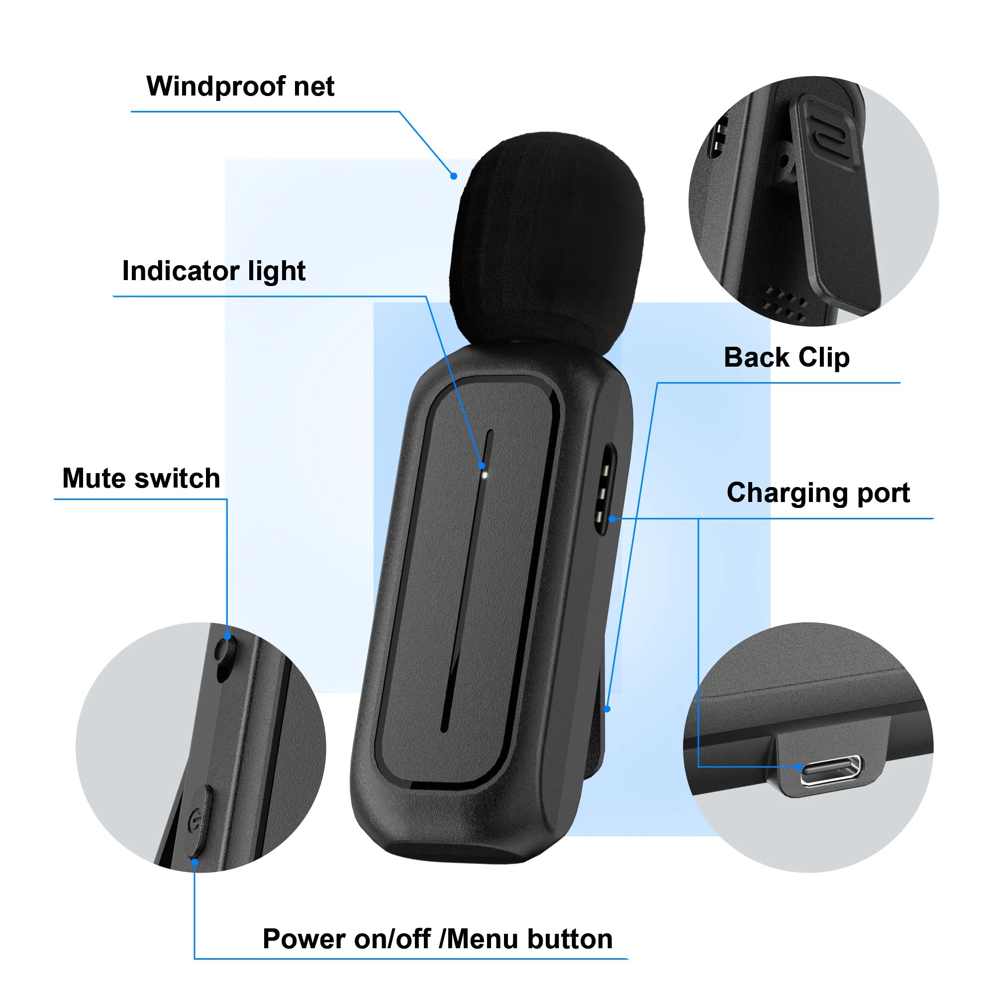Wireless Lavalier Microphone – Mini Lapel Mic for iPhone, iPad & Android