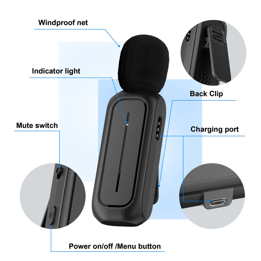 Wireless Lavalier Microphone – Mini Lapel Mic for iPhone, iPad & Android