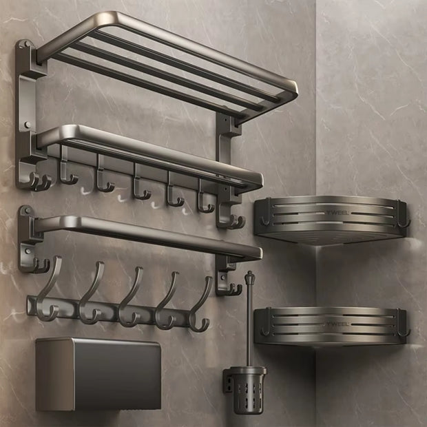 24" Foldable Towel Rack with Shelf & Hooks