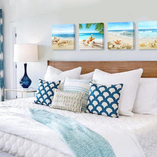 Beach Wall Art – Seashell & Starfish Ocean Canvas Prints for Bathroom or Bedroom