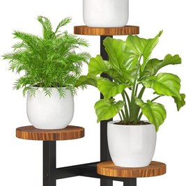 3 Tier Plant Stand, Tall Metal Wood Shelf Holder for Indoor, Outdoor Display Rack Flower Pot Stand for Corner Living Room Balcony Garden Patio