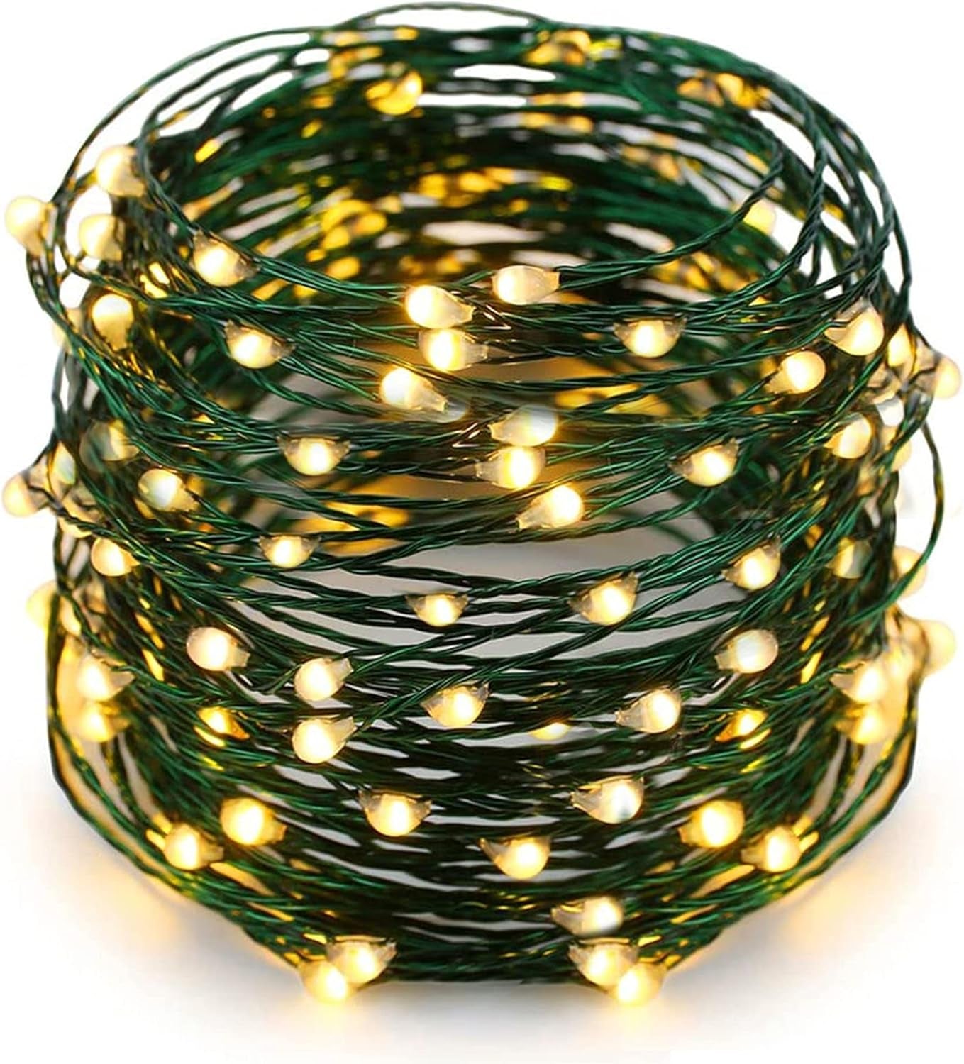 , 4 Inches Indoor Outdoor, LED String Light Dimmable Control Starry Green Wire Lights Home Lighting Bedroom Wedding X-Mas Party Decoration, Warm White
