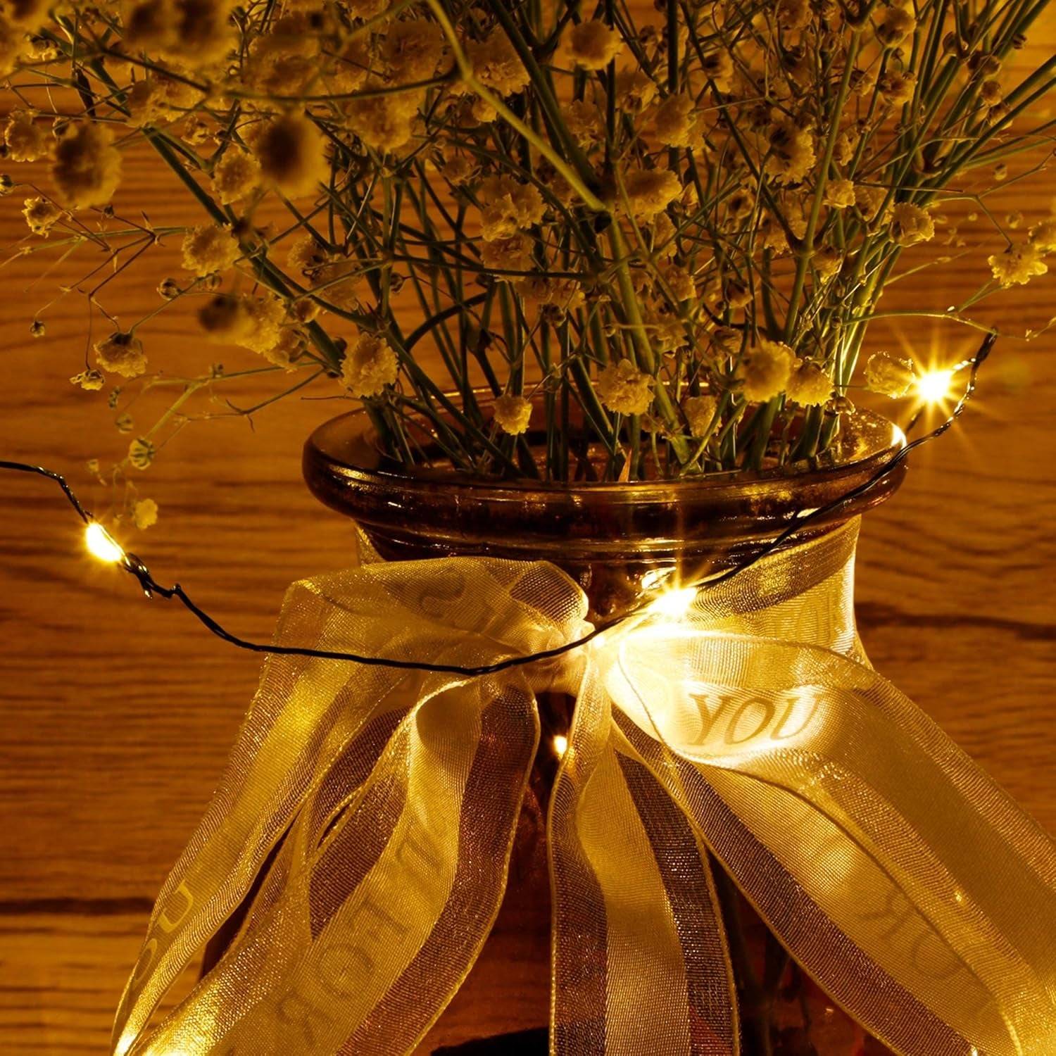 , 4 Inches Indoor Outdoor, LED String Light Dimmable Control Starry Green Wire Lights Home Lighting Bedroom Wedding X-Mas Party Decoration, Warm White