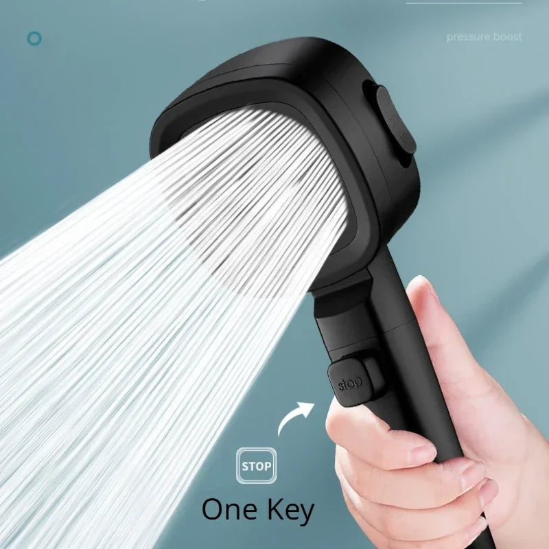 High Pressure Shower Head – 3 Mode Adjustable Water-Saving Spray with Stop Button
