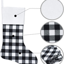 6 Pack Christmas Stockings- 18 Inch Black White Buffalo Plaid Christmas Stockings Fireplace Hanging Stockings for Family Xmas Holiday Season Party Decor