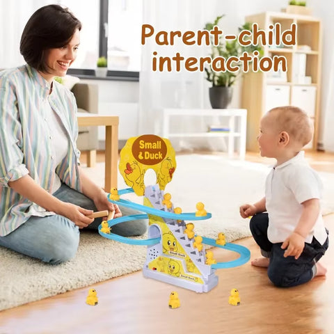 Electric Duck Race Track Toy – Climbing Roller Coaster Set with Lights & Music for Kids