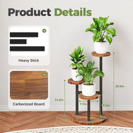 3 Tier Plant Stand, Tall Metal Wood Shelf Holder for Indoor, Outdoor Display Rack Flower Pot Stand for Corner Living Room Balcony Garden Patio